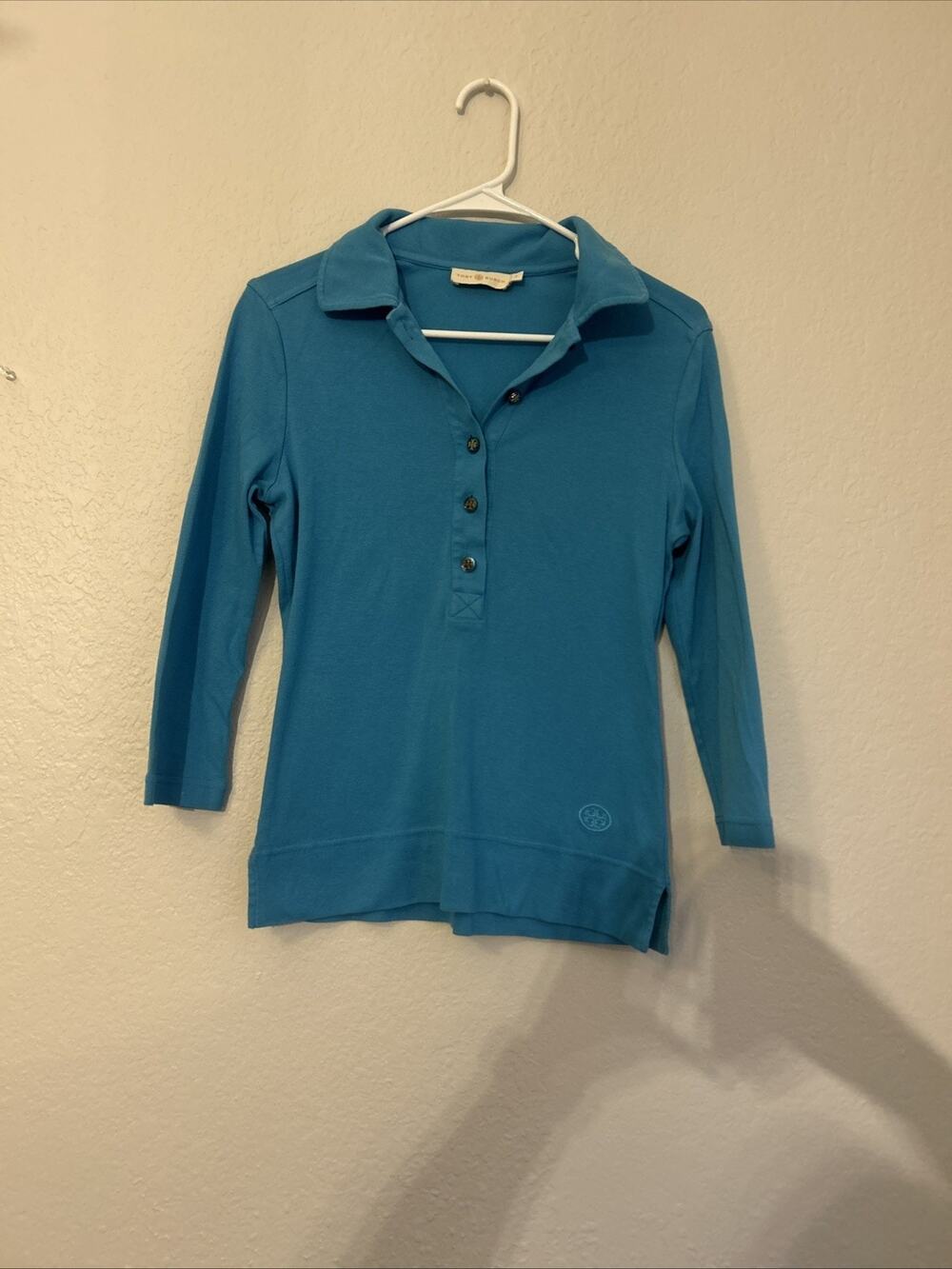 Tory Burch Top Women small Polo Three Quarter Sleeve Button Front Casual Knit